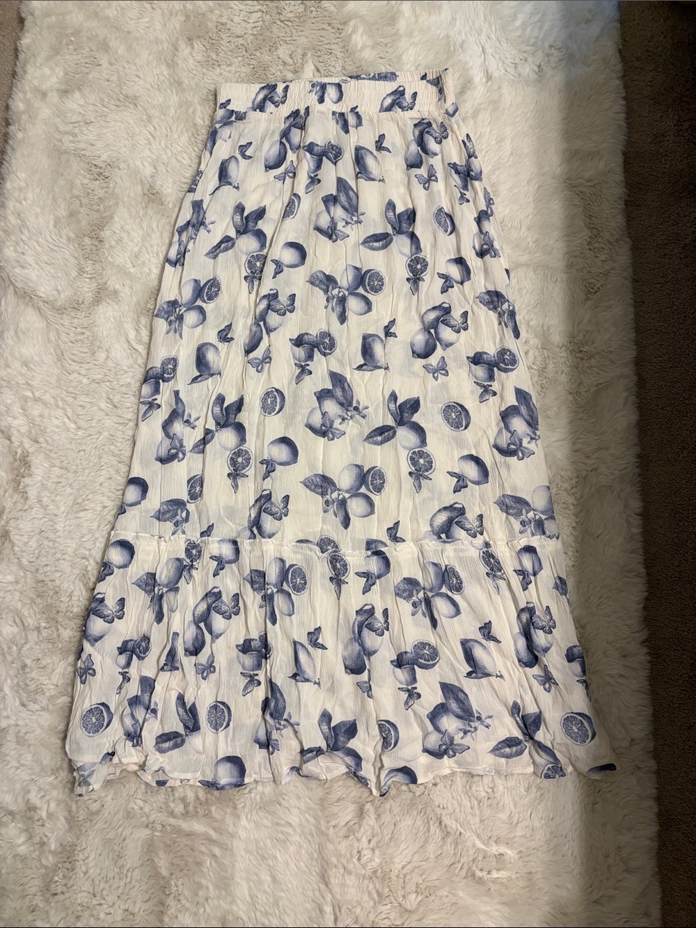 SO White Maxi Skirt with Blue Citrus Print